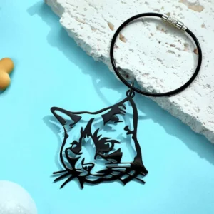 Custom Pet Silhouette Keychain, Personalized Laser-Cut Photo Art Keychain
