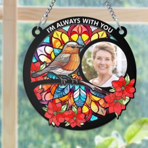 Custom Photo Memorial Suncatcher, Personalized Stained Glass Style Window Hanging