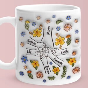 Personalized Hand in Hand Floral Mug with Custom Engraved Names