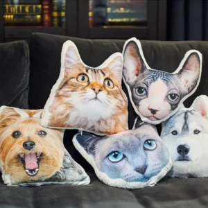 Custom Shaped Pillow Personalized with Your Pet or Loved One in Full Body or Head Design