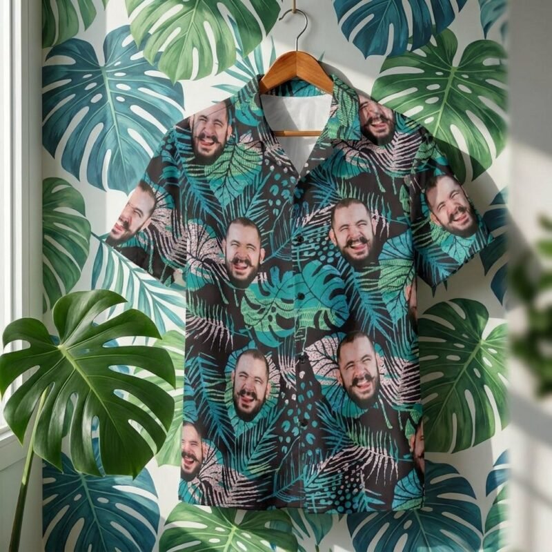custom-multi-face-hawaiian-shirt-persona-lifestyle-1 Custom Multi-Face Hawaiian Shirt, Personalized All-Over Print Aloha Beach Shirt for Men — lifestyle scene 1